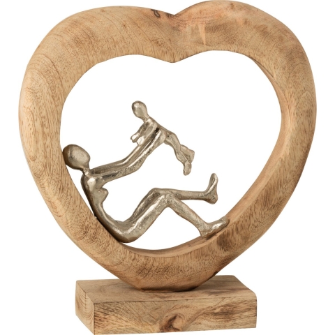 J-Line figuur ouder met kind hart mangohout/aluminium /wit 28x9x30cm