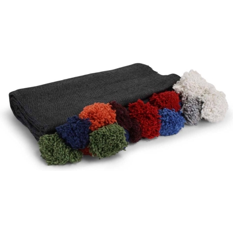 Safaary Marokkaanse bedsprei antraciet met gekleurde pom-poms