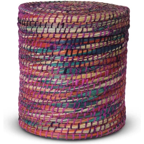 Safaary Opbergmand met deksel van zeegras fuchsia rond