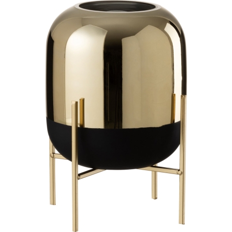 J-Line Windlicht op voet glas zwart small