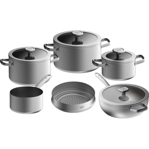 BergHOFF Leo pannenset graphite 5 delig + gratis stoominzet gerecycled rvs