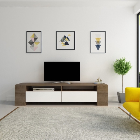 CaliCosy Meubel tv 2 laden noten en wit decor l155 cm sosruko