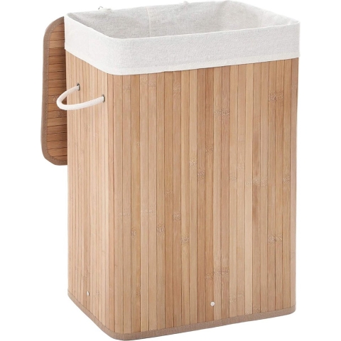 CaliCosy Wasmand inklapbaar van bamboe met 3 handvatten, 72l l40 x h60 cm