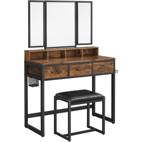 CaliCosy Make-upconsole met spiegel, opbergruimte en krukje l90 cm