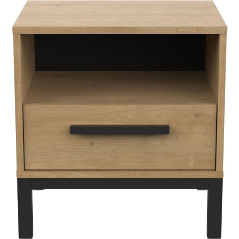 CaliCosy Nachtkastje 1 lade en 1 vak, eiken en mat zwart decor, craft l44,6 cm