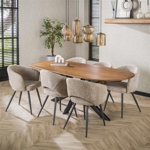 Hoyz eetkamertafel 215cm cliff ovale buis massief mango zandkleur