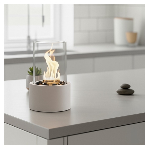 House Vitamin Table burner round metal/glass sand 21x21x28cm