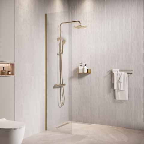 Badplaats Douchewand florida 40 x 200 cm goud – transparant inloopdouche