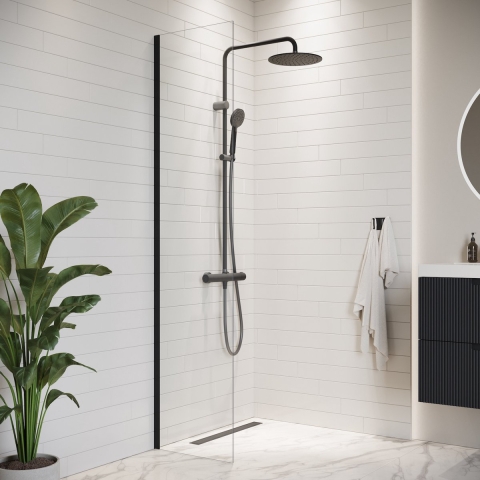 Badplaats Douchewand florida 40 x 200 cm zwart – inloopdouche 8 mm