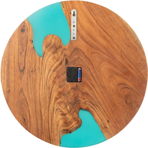 J-Line Wall clock modern acacia wood/resin natural/blue