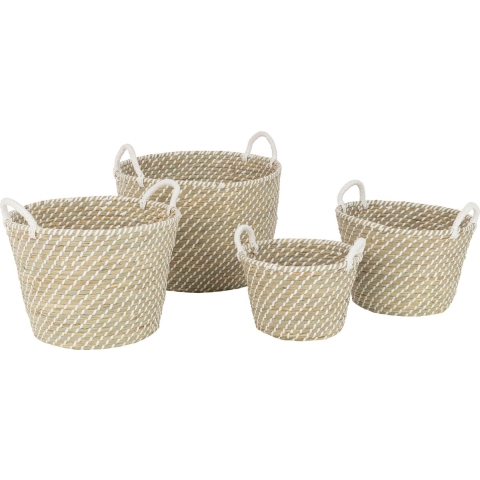 J-Line Set of 4 basket round handles straw natural/white
