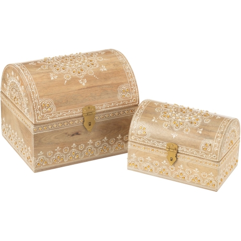 J-Line Set of 2 box rectangle beads mango wood natural/white