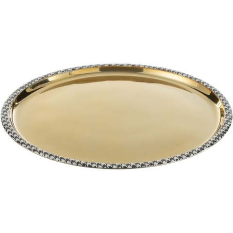 J-Line Tray round pied-de-poule stainless steel gold colored