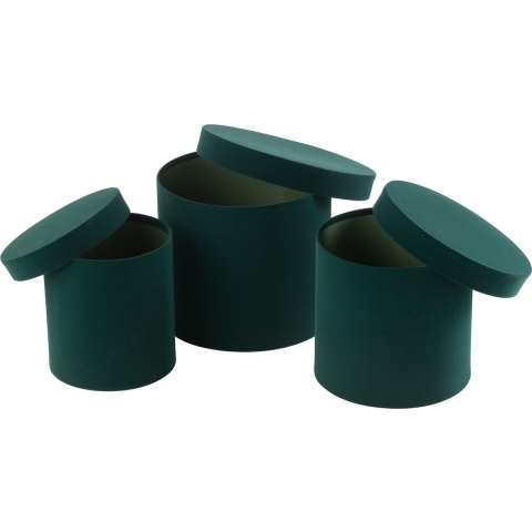 J-Line Set of 3 box round velvet paper green