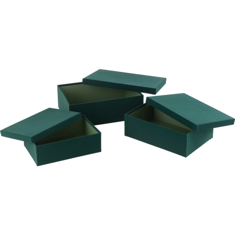 J-Line Set of 3 box rectangle velvet paper green