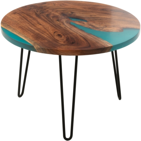J-Line Side table round acacia wood/resin natural/blue