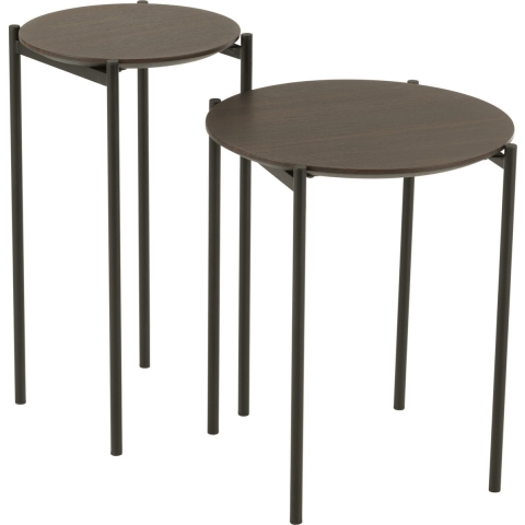 J-Line Set of 2 side tables round mdf/metal dark brown