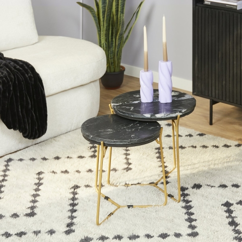 Starfurn salontafel caly black marble 45 cm set van 2