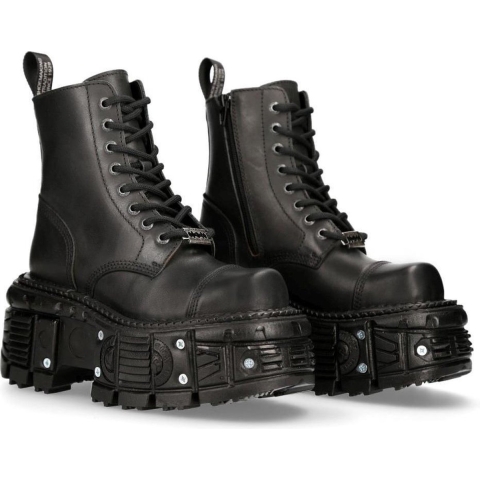 New Rock unisex zwart lederen gevechtsplatformlaarzen - TANK083-C1