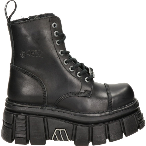 New Rock zwart lederen gevechtstorenlaarzen - M-NEWMILI083-S21