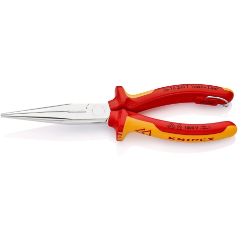 Knipex Platspitse Tang met Zijsnijder (Telefoontang) | 200 mm Lengte | Geïsoleerd | Meercomponenten-Omhulling - 26 16 200 T BK