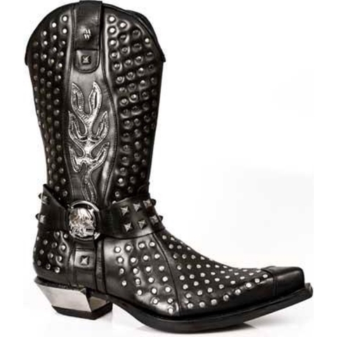 New Rock zwart lederen cowboylaarzen met studs - M-7928-S1