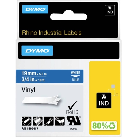 Dymo RhinoPRO vinyl white/blue 19mm