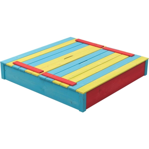 Houten zandbak met deksel 120x120cm, gekleurd