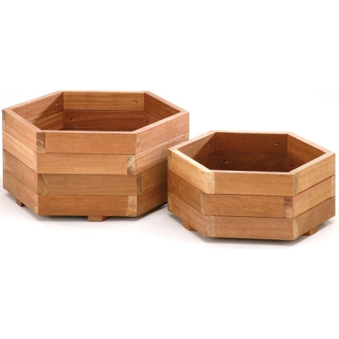 Bloembak plantenbak zeskant bangkirai hardhout 55cm