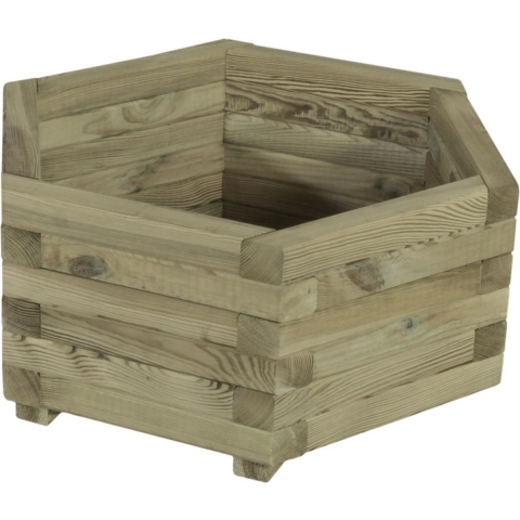 Houten bloembak plantenbak grenen zeskant 55x35x47cm
