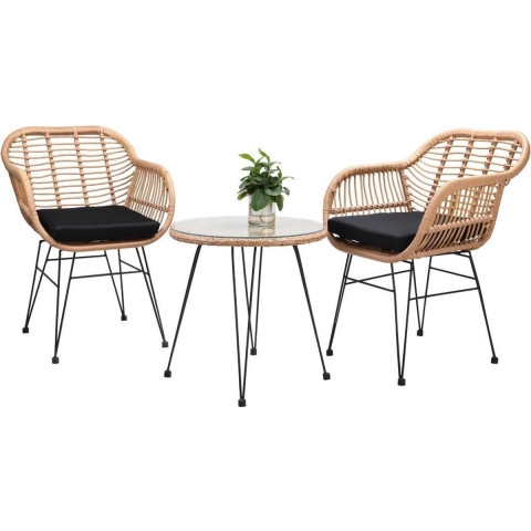 Polyrotan Tuinset Bali 3-delig Natuurkleuren/Zwart