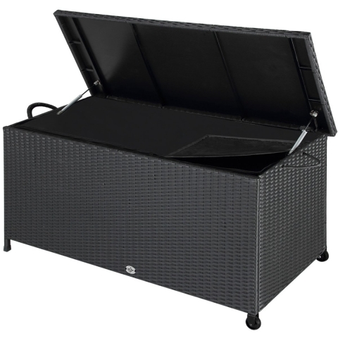 Polyrotan kussenbox Zwart 117x53x60cm met 2 Wielen