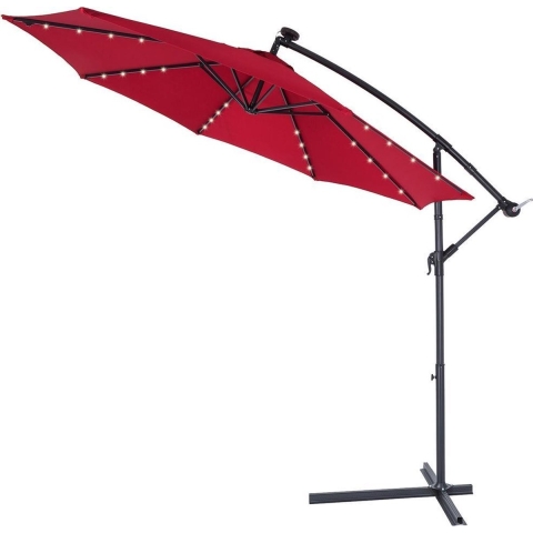 Zweefparasol LED Rood Mali Ø350cm UV-bescherming 80+ met hoes