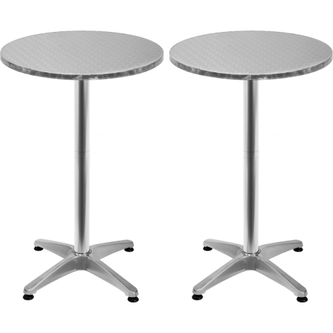Statafel set van 2 Zilver aluminium Ø60cm inklapbaar, in hoogte verstelbaar