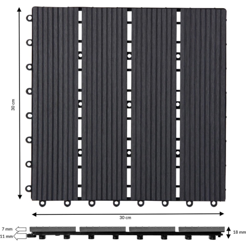 Tegels 66 stuks Klassiek Antraciet WPC 30x30cm