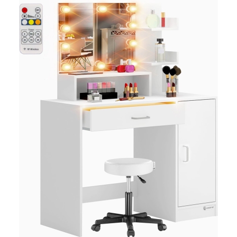 Kaptafel Jocelyn Wit 140x90x40cm LED + rolkrukje
