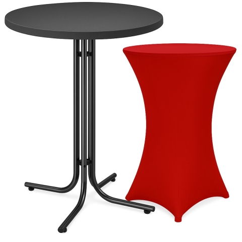 Statafel Grijs 110x80cm + statafelhoes Bordeaux Ø80cm