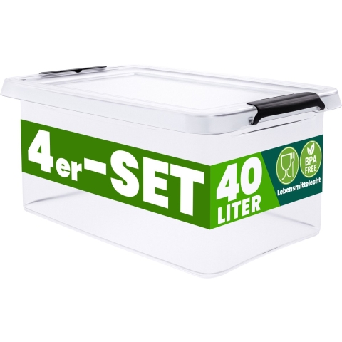 Opbergbox 4 Stuks Transparant 58x39x26cm 40L stapelbaar