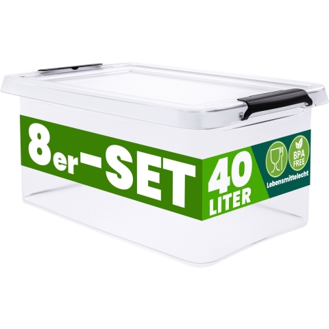 Opbergbox 8 Stuks Transparant 58x39x26cm 40L stapelbaar