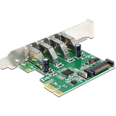 Delock 89360 PCI Express x1-kaart naar 4 x externe USB Type-A femalee USB 5 Gbps