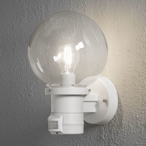 Konstsmide Nemi Up - buiten wandlamp met sensor - 20 x 27 x 31 cm - IP44 - mat wit en transparant