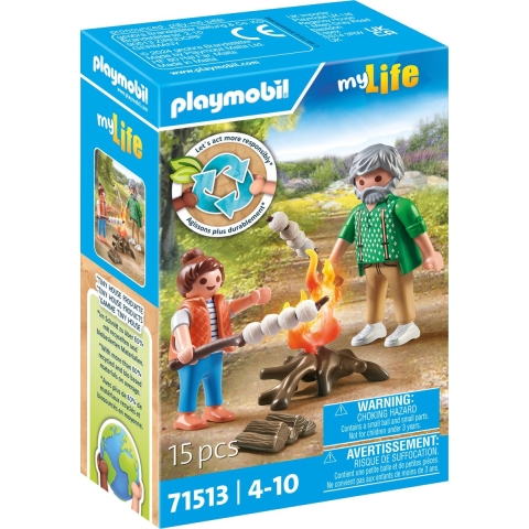 Grootvader en kleinzoon simulatiespel met kampvuur Playmobil