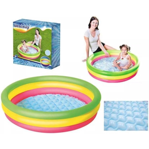 Opblaasbaar zwembad met opblaasbare bodem 3 baby ringen Bestway