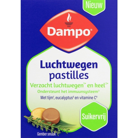 3x Dampo Luchtwegen Pastilles Suikervrij 24 zuigtabletten