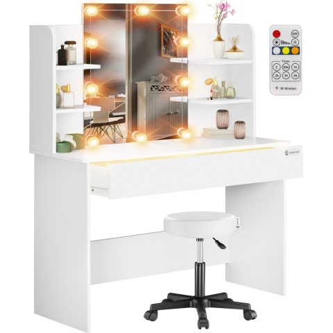 Make-up Tafel Lucia Wit 140x110x40cm LED + Rolkruk