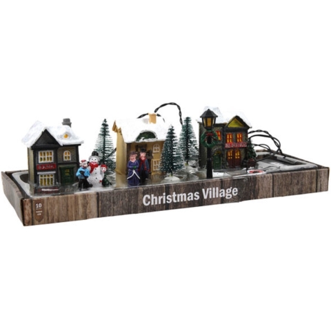 Kerstdorp poly met verlichting 10-delig