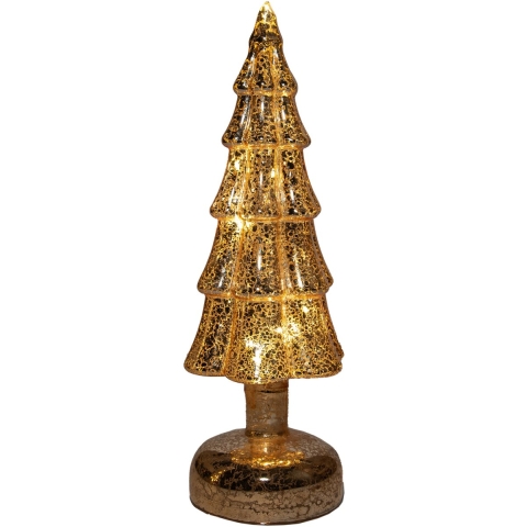 Kerstboom beeldje - goud - met LED licht - 27 cm - glas - decoratie kerstboompje -