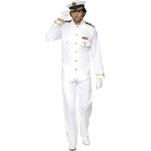 Luxe Kapitein kostuum - wit - heren - polyester - compleet set - carnaval - zeeman 52-54 (L) -