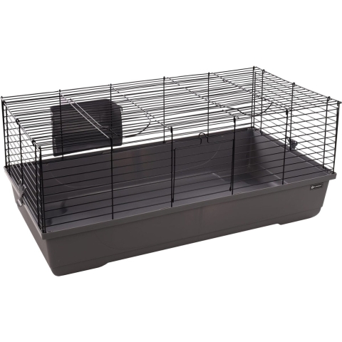 Flamingo Mobi - Hamsterkooi - Ruime binnenkooi met hooiruif - Grijs&Zwart - 99x53x42,5 cm