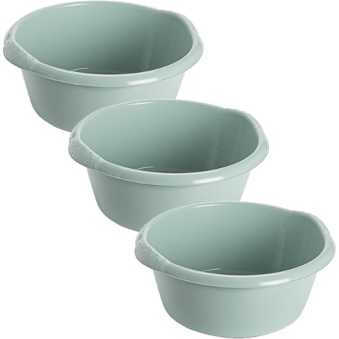 Afwasteil - 3x stuks - 10L - rond - mintgroen - 38 x 16 cm - afwasbak -